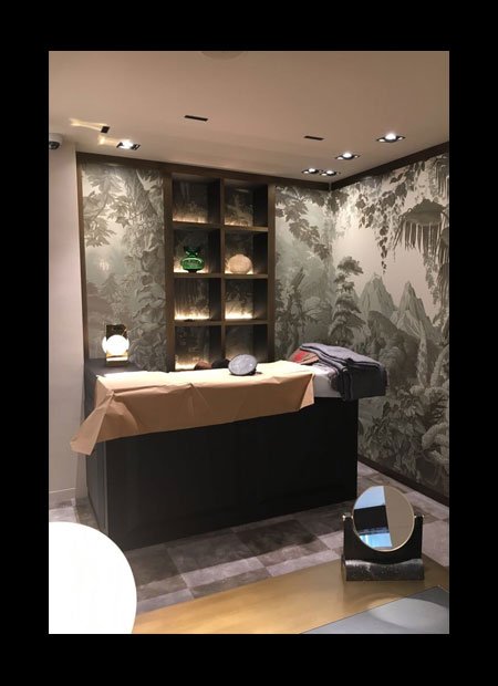 interior architect interior design hospitality retail: Juwelier Kurz Freiestrasse Basel – detailed precision – drawing the hand-painted panorama wallpaper – storytelling for the bar corner